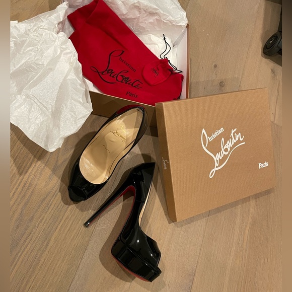 Christian Louboutin Paris Lady Peep 150mm platform heels - BLACK. - Picture 1 of 6